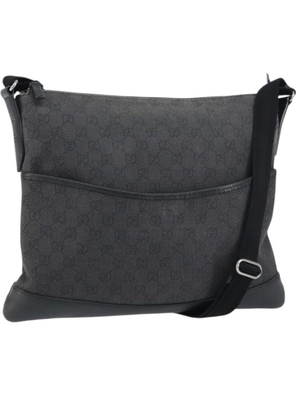 GUCCI GG Canvas Shoulder Bag Black Silver 374411
